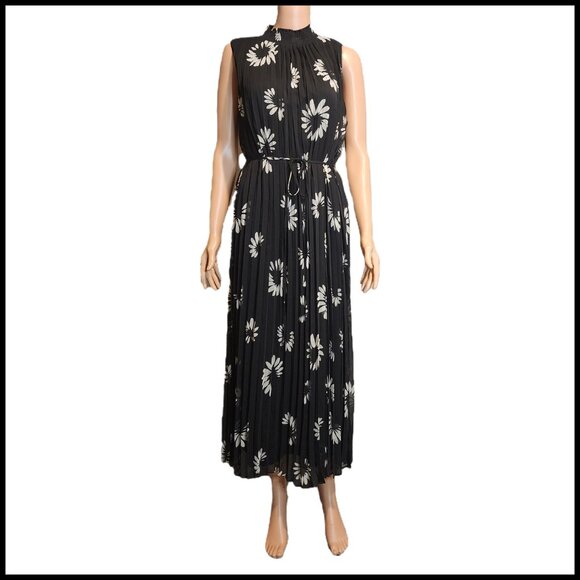Halogen daisy print sleeveless pleated maxi dress Missing Button Large - Picture 1 of 12